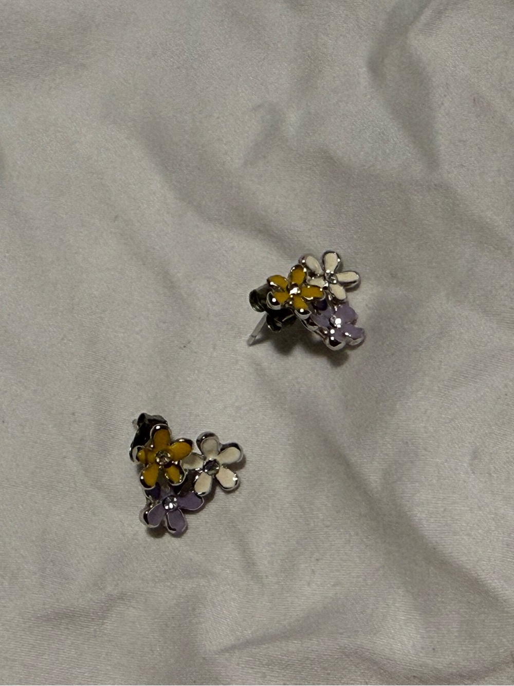 Floral Cluster Stud Earrings in Yellow, Purple & White
